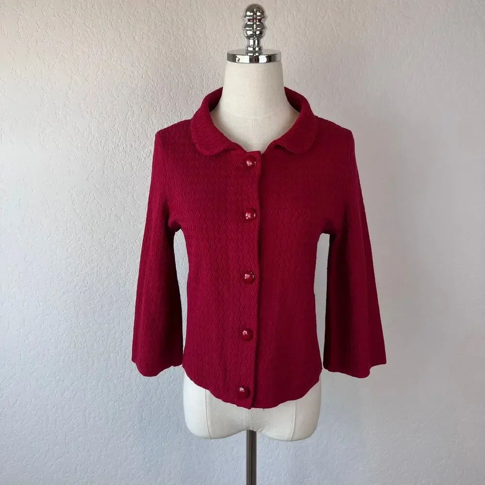 Vintage Y2K INC Silk Blend Button Up Jacket 3/4 Sleeve Collared sz Large Cottage - Picture 2 of 9